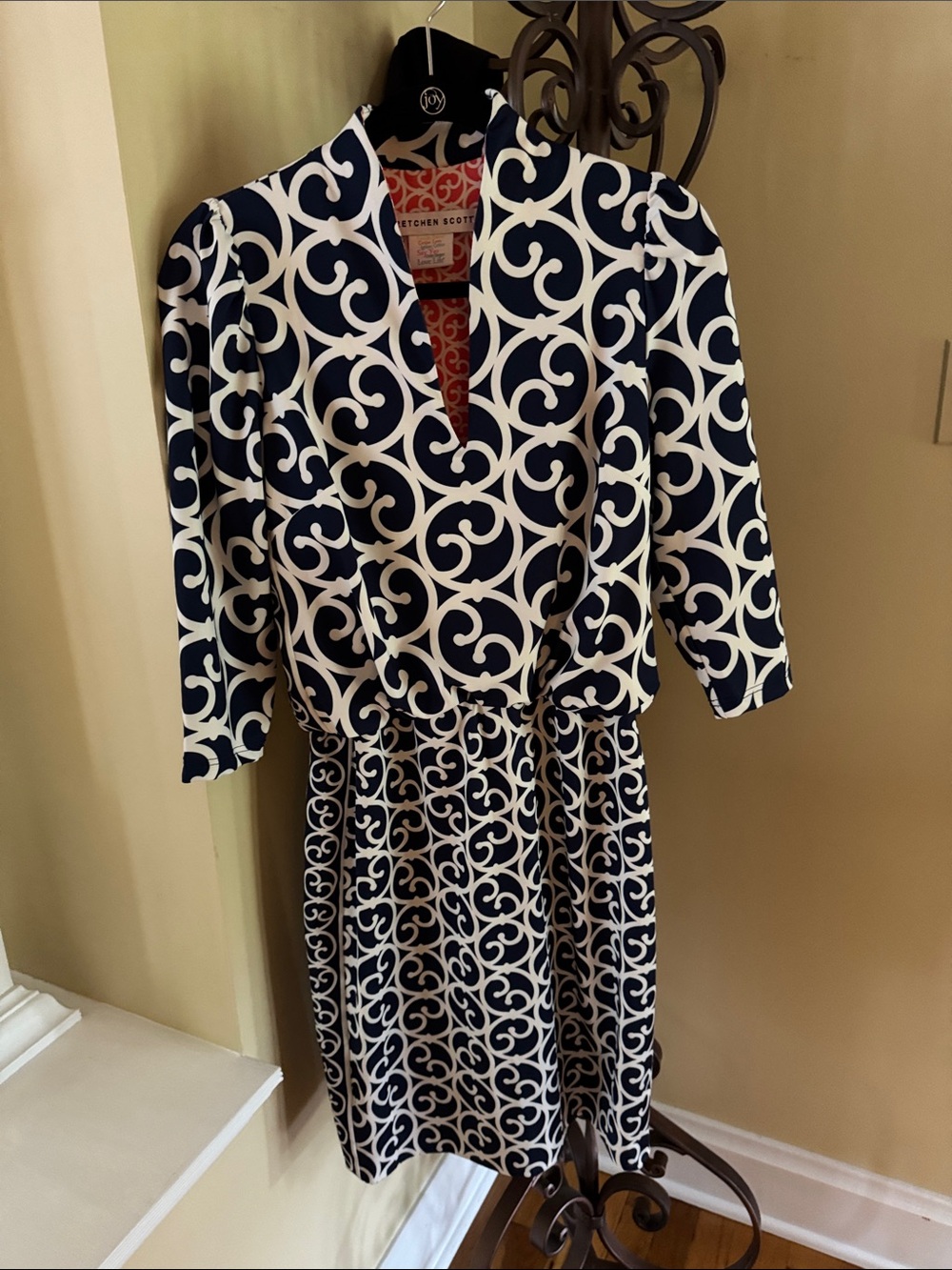 Gretchen Scott Designs Navy & White Scroll-Print Midi Dress